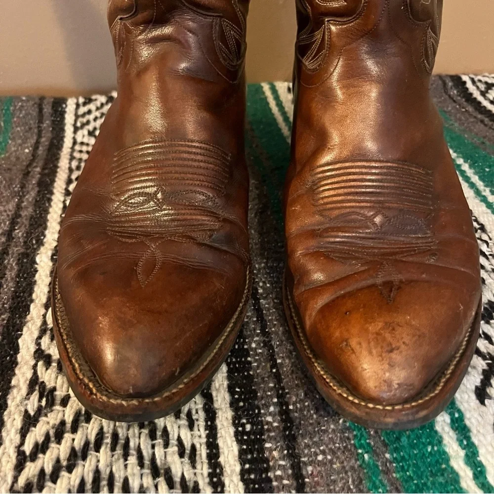 VINTAGE DAN POST chocolate brown leather western boots made in Spain - Picture 15 of 17